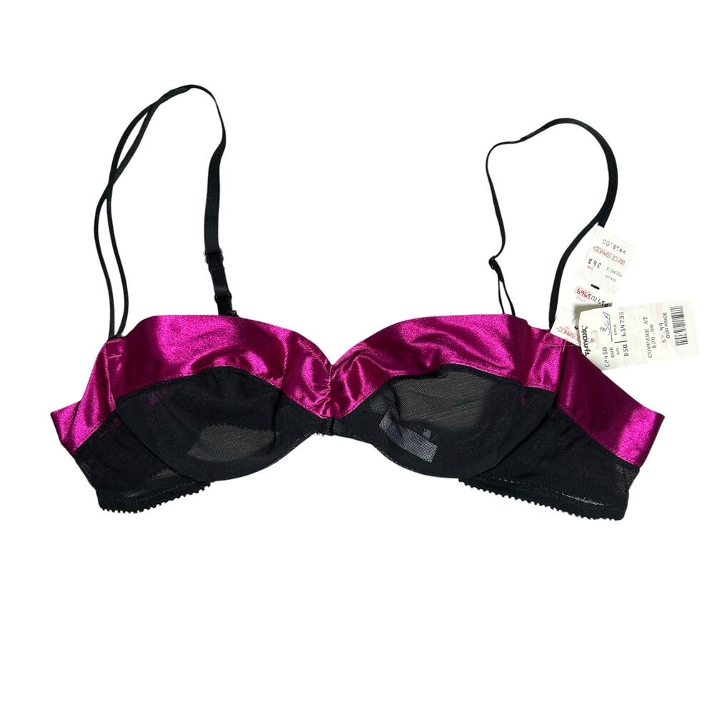 NWT Vintage Deadstock Black & Magenta Lily of France Bra Size 36A